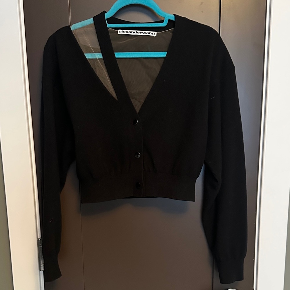alexanderwang Black Cropped Off the Shoulder Cardigan